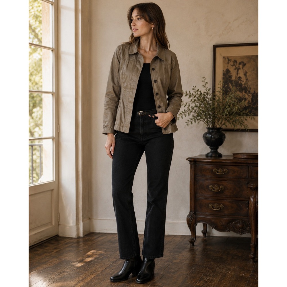 ULI SCHNEIDER Olive Brown Collared Jacket Blazer Germany Women 8‎ Grunge Edgy